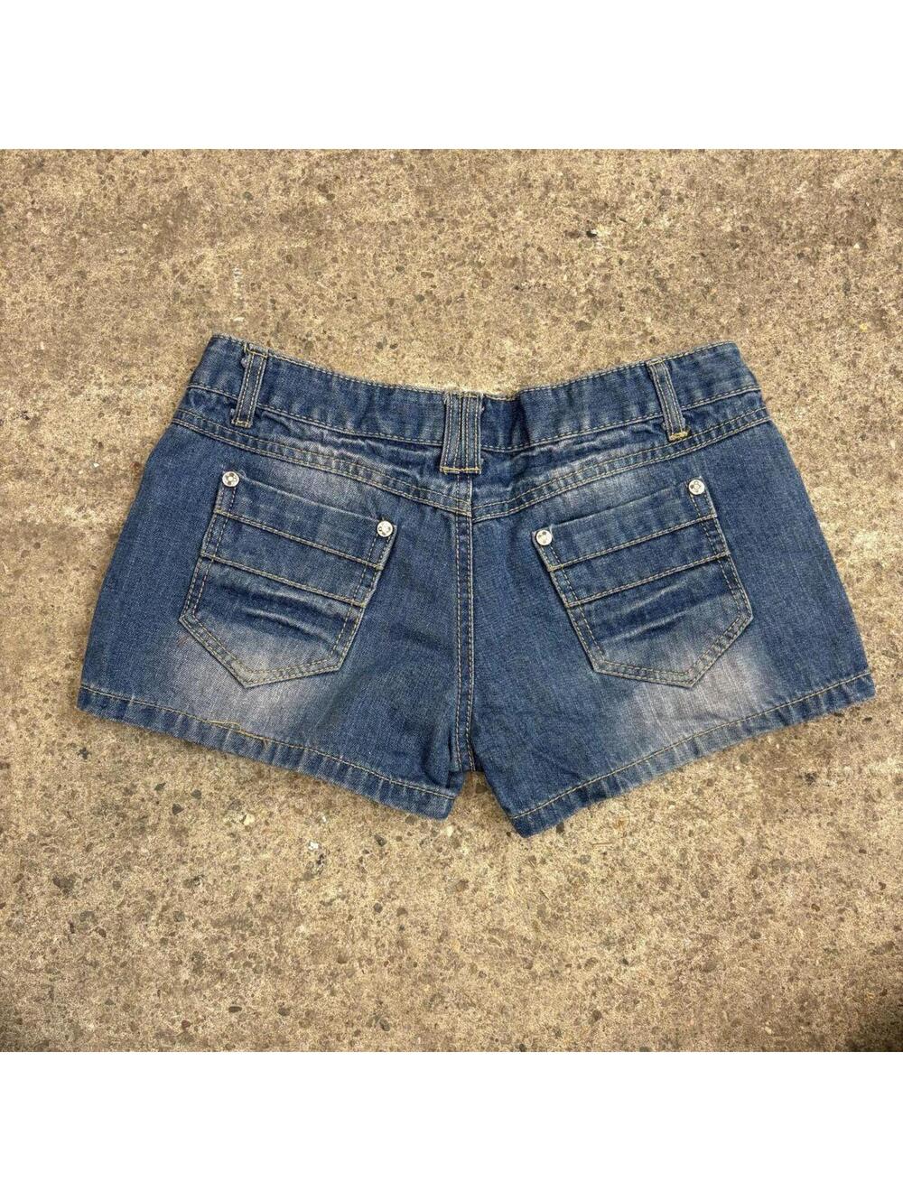 Vintage Y2K Low Rise Denim Micro Shorts Faded - Picture 2 of 4